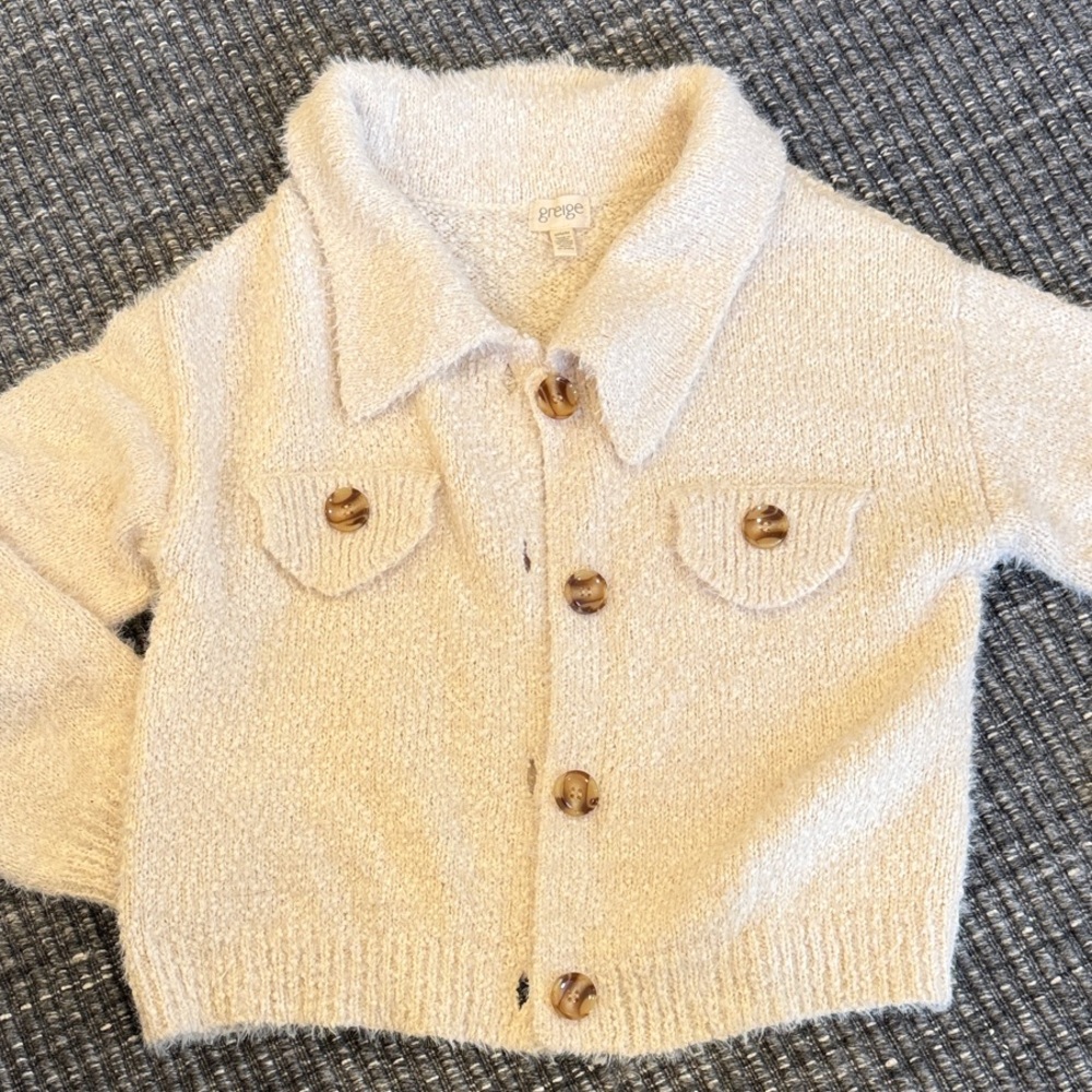 Greige Cream Fleece Button Down Cardigan